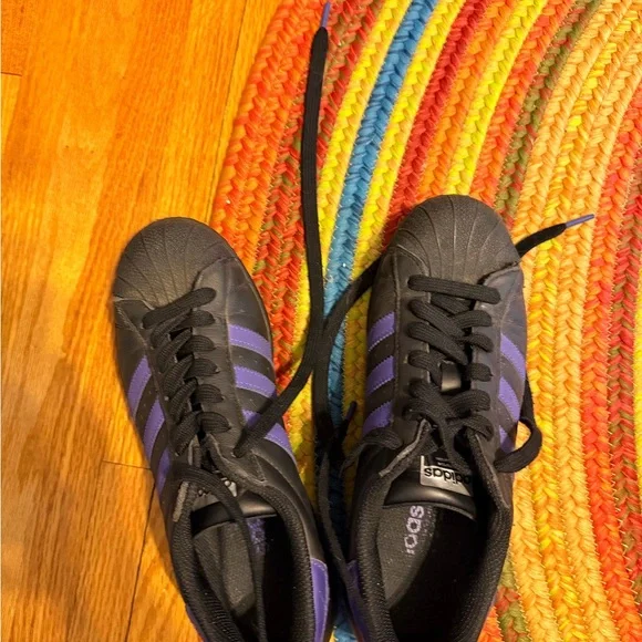 adidas Black Leather Sneakers with Purple Stripes - Picture 3 of 3